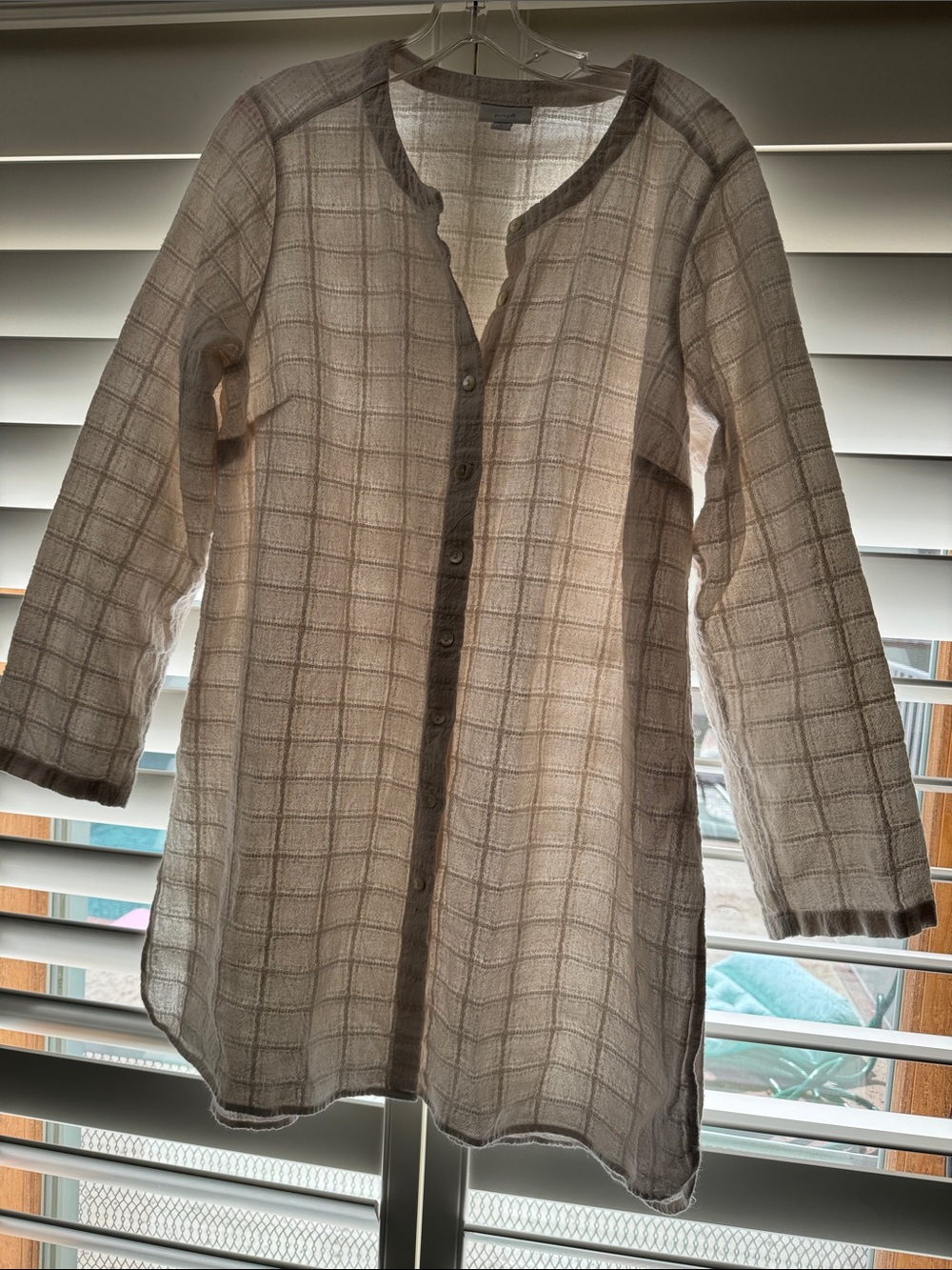 Pure Jill Lightweight Cream Plaid Button-Up Tunic